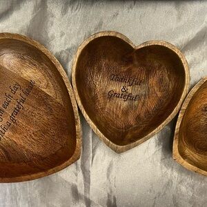 GG Collection Mango Serveware Medium Wooden Heart Bowls (Set of 3)